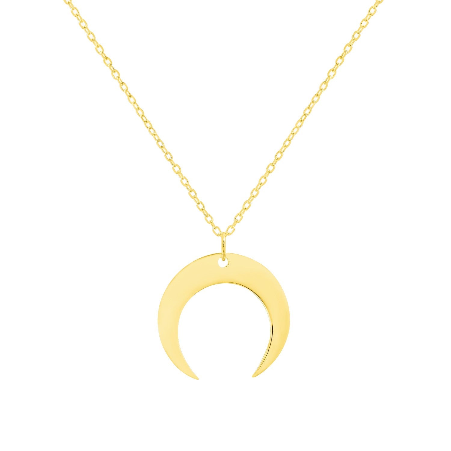 Collier doré avec pendentif croissant de lune sur chaîne fine, bijou symbolique pour femme. Idée cadeau.